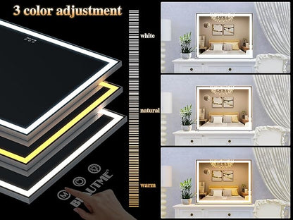ANYHI Vanity Mirror with Lights, 28.3"x22.1" Tabletop Vanity Mirror with Lights and Stand, 3 Color Modes, 10X Magnification, Smart Touch Control, Wall Mount/Desk Mirror for Bedroom Makeup Room, Silver