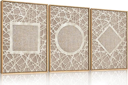 Aryroi Large Abstract Boho Neutral Shapes Framed Canvas Wall Art,Modern Geometric Circle Square Rhombus Wall Decor,Mid Century Artwork for Living Room,Bedroom,Office-16 x24 x3