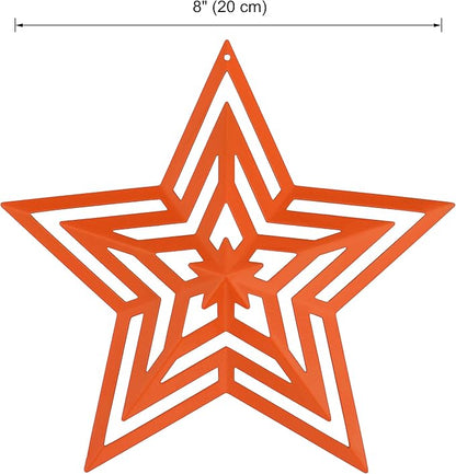 CVHOMEDECO. Primitives Rustic Antique Vintage Gifts Cut-Outs Metal Barn Star for Wall/Wreath/Door Decor, 8-Inch, Set of 3.(Orange)