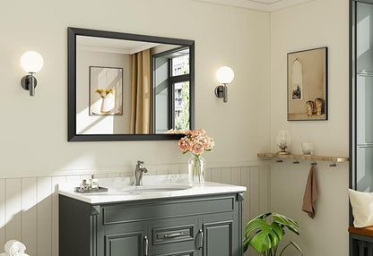 Briivue 40x30 Inch Black Bathroom Mirror for Wall, Thick Metal Framed Rectangle Mirrors for Over Sink, Bedroom, Living Room, Entryway, Anti-Rust, HD Tempered Glass