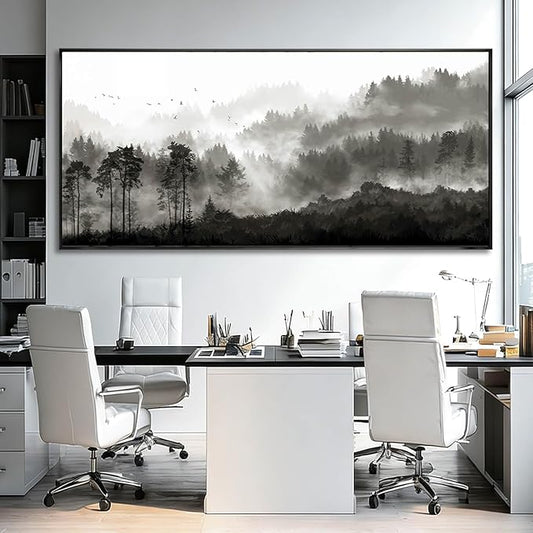 Black and White Framed Wall Art Modern Wall Hanging Decor Forest Print Pictures 40"x86" Large Posters for Living Room Bedroom Artwork