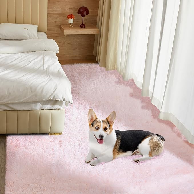 Ultra Soft Rug for Living Room, 6X9 Fluffy Shag Area Rug for Bedroom, Modern Shaggy Carpets Fuzzy Rug for Teens Dorm Nursery Home Decor Aesthetic, Upgrade Anti-Skid Durable, Pink