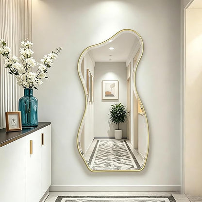POZINO Irregular Beveled Mirror, 53"x25" Large Asymmetrical Aesthetic Wall Mirror with Gold Metal Frame, Premium Organic Shaped Mirrors for Living Room Bedroom Hallway Entryway, Leaning/Wall-Mount