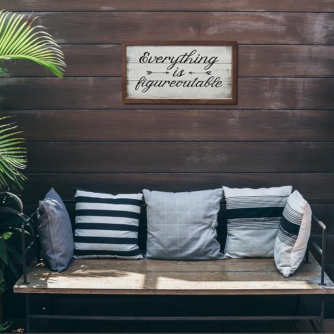 Inspiring Decor Signs, Home Office Decoration for Wall, Decorative Wooden Signs and Plaques, Wooden Framed Wall Decor, Everything is Figureoutable Sign 15×7.5×0.3 inches