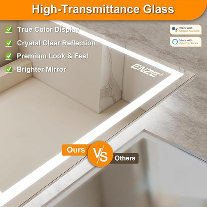ENZE 20" x 28" Smart LED Bathroom Mirror with Lights, WiFi & Alexa Voice Control, Anti-Fog Wall-Mounted Vanity Mirror, Dimmable 3-Color, Plug-in/Hardwired, Horizontal/Vertical