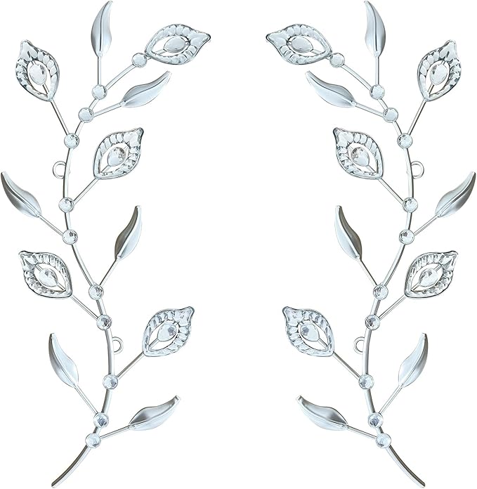 2 Sets Leaf Wall Art for Home Metal Bling Rhinestones Ready to Hang Tree Branch Leaves Olive Vine Wrought Iron Hanging Sculpture Pieces Wall Decor Pcs - 16.5in