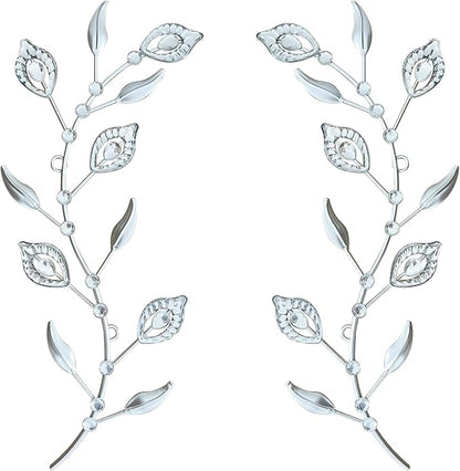 2 Sets Leaf Wall Art for Home Metal Bling Rhinestones Ready to Hang Tree Branch Leaves Olive Vine Wrought Iron Hanging Sculpture Pieces Wall Decor Pcs - 16.5in