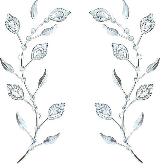 2 Sets Leaf Wall Art for Home Metal Bling Rhinestones Ready to Hang Tree Branch Leaves Olive Vine Wrought Iron Hanging Sculpture Pieces Wall Decor Pcs - 16.5in