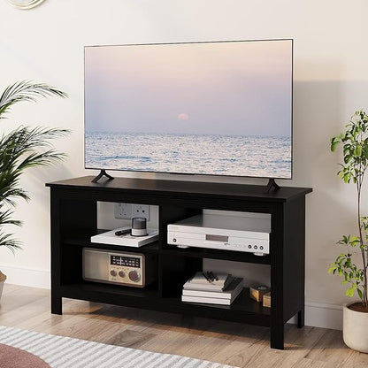 Gyger 43 Inches TV Stand,Mid Century Modern Entertainment Center with 4 Open Shelves Farmhouse TV Media Console Table for Living Room,Bedroom,Television Stand up to 50 Inches(Black)