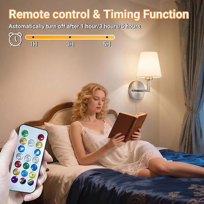 Nekhung Battery Operated Wall Sconces Set of 2, Wireless Wall Light with 10000mAh RGB Dimmable Magnetic Bulb, Rechargeable Wall Sconce with Remote Control for Bedroom Living Room