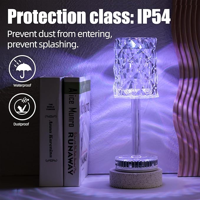 oneleaf Table Lamp Crystal RGB Modern LED Cordless,Rechargeable Battery Touch Desk lamp with Remote Control, Night Light for Couple Dinner/Restaurant/Bedroom/Camp (D-Light)