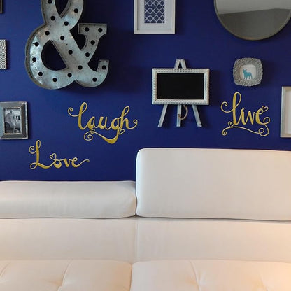 ESTART 3 Pieces Gold Metal Letter Sign Decor 'Live Laugh Love' WordArt Wall Art Decor for Home Indoor Outdoor Bedroom Living room Bathroom and Office (Gold)