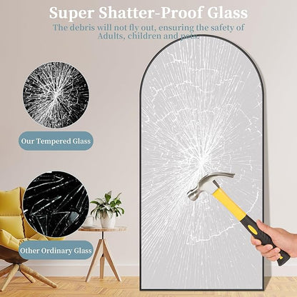 Full Length Mirror with Stand, 82"x44" Arched Full Body Mirror, Large Stand Up Mirrors, Aluminum Frame Floor Standing Mirrors, Freestanding Hanging Leaning Mounted for Bedroom Living Room Black