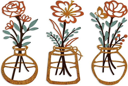 ARTINME 3 Pieces Metal Flowers Wall Arts - Rustic Farmhouse Decor Minimalist Flower Wall Decors for Living Room Bathroom Kitchen Bedroom Dining Room - Housewarming Gifts (Orange)