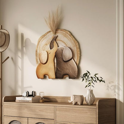Troartos 3D Textured Elephant Wall Art Decor, Minimalist Neutral Brown Animal Artwork for Walls, Tree Ring Wall Decor for Living Room, Dining Room, Bedroom, Home Office 24x24 Inch