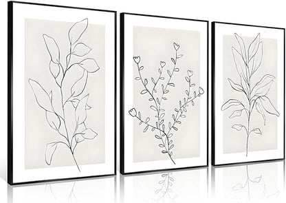 3Pcs Neutral Botanical Wall Art Minimalist Abstract Botanical Line Canvas Posters Prints Modern Beige Boho Plant Paintings Wall Decor Pictures for Bedroom Living Room Home Decoration, Unframed