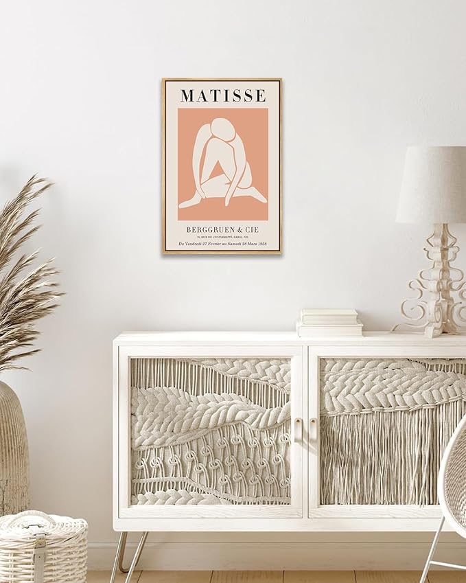 Zzuyi Henri Matisse Framed Wall Art,Boho Orange Danish Pastel Room Decor Aesthetic,Abstract Art Prints Matisse Paintings-16''x24''Natural Framed