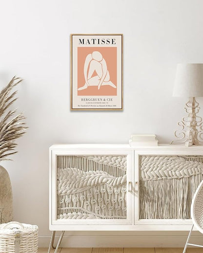 Zzuyi Henri Matisse Framed Wall Art,Boho Orange Danish Pastel Room Decor Aesthetic,Abstract Art Prints Matisse Paintings-12''x16''Natural Framed