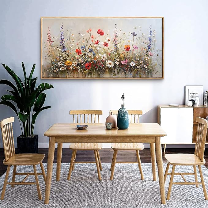 hyidecorart Large Canvas Wall Art Bedroom Wall Decor For Living Room Farmhouse Garden Watercolor flowers Wall Paintings Office Pictures Decor Print Artwork Wood Framed Room Mural Decoration
