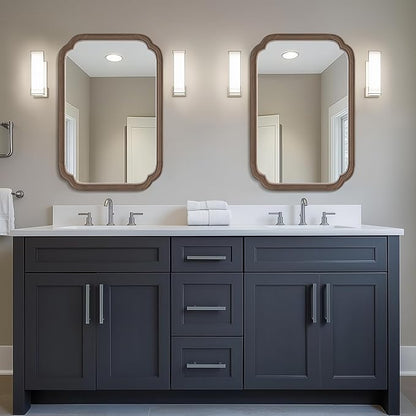 HOMECOOKIN Wood Bathroom Mirror for Wall Decor Arched Rounded Corner Rustic Wood Frame Wall Mirror Home Decorative for Vanity, Living Room, Bedroom, Entryway (20 x 30 inch, Walnut)