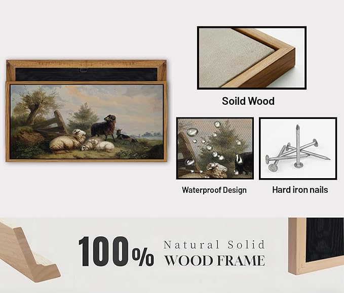 Country Landscape Framed Canvas Wall Art Vintage Sheep Prints Farm Meadow Pasture Scenery Wall Decor Retro Country Animal Trees Painting Countryside Artwork for Bathroom Nursery Home Decoration 24x48