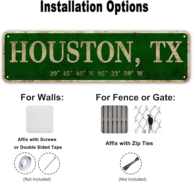 LINStore Houston, TX City Sign Vintage Metal Wall Art Office/Home/Classroom Decor 4” x 16”