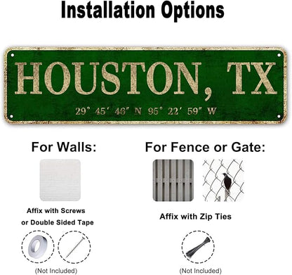 LINStore Houston, TX City Sign Vintage Metal Wall Art Office/Home/Classroom Decor 4” x 16”