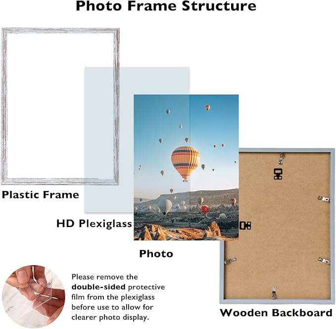 JCJMY 10x14 Picture Frame Set of 6 for 30 x 40cm Diamond Art Painting, Wall Mounting Horizontally or Vertically, 10 x 14 Wall Poster Photo Frame with Shatter Resistant Plexiglass,6 Pack, Rustic White