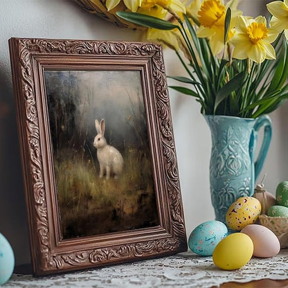 uniro Vintage Bunny Easter Wall Art Prints, Vintage Wild Hare Rabbit Rabbit Canvas Oil Painting Poster for Dark Cottagecore Decor, Country Farmhouse Wall Decor Vintage Animal Art Pictures for Bedroom Gallery Office Bathroom, Dark Academia Decor( 8" x 1...