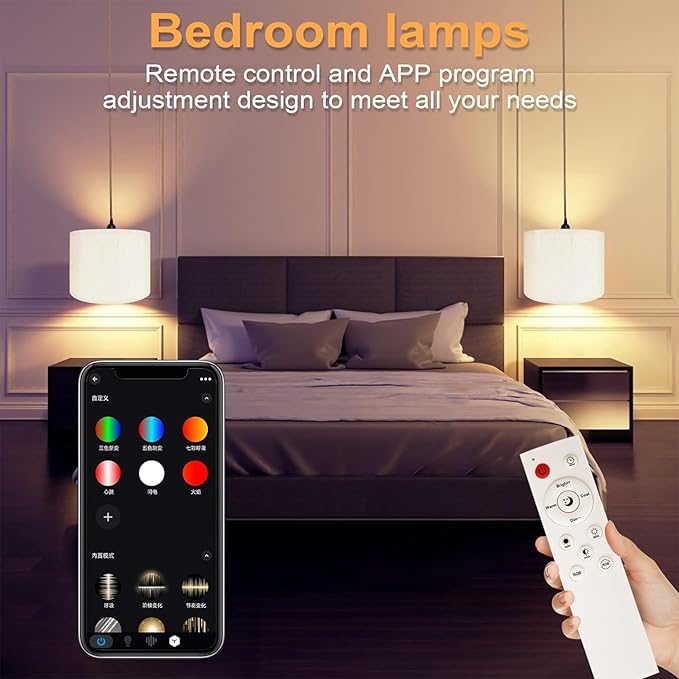 2pcs Plug in Pendant Light, Hanging Lamp with RGB Smart Bulb, Hanging Lights with Plug in Cord Hanging Lights for Bedroom Kitchen Dining Living Room Pendant Lights Fixture