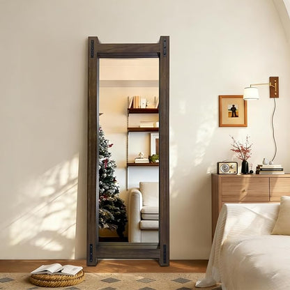 Wooden Standing Full Length Mirror Rustic Floor Full Body Wall Mounted Mirror for Farmhouse， 54"×19"