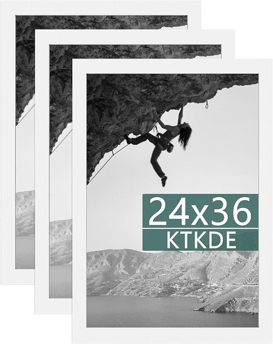 KTKDE 24x36 Poster Frame White 3 Pack, 36 x 24 Picture Frames Wooden with Polished Plexiglass,Horizontal or Vertical Wall Mounting Hanging Large Studio Gallery Photo Frames Wall Art