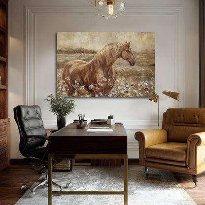 ZENPEE Horse Canvas Wall Art for Living Room Large Brown Horse Painting Western Farmhouse Wall Decor Above Couch Rustic Animal Wall Art 32x48 Inch