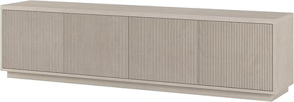Henn&Hart Fluted TV Stand for TVs up to 85" with 2 Concealed Ribbed Storage Cabinets and Adjustable Shelves for Living Room, Family Room, or Office, Beech White