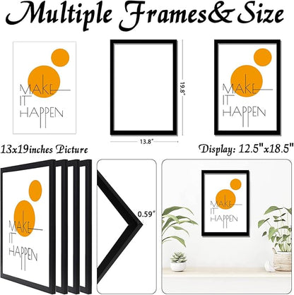 13x19 Picture Frame Set of 4, Black 13 x 19 Frame High Transparent Wall Gallery Poster Canvas Photo Frames for 13 by 19 inches