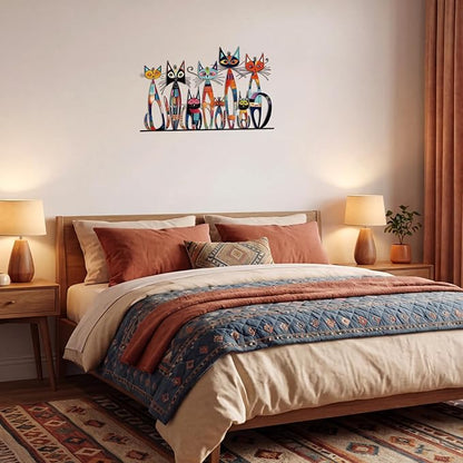 Wesiti Cat Wall Art Decor Iron Wall Sculptures Decor for Cats Lover 10.6 x 15.7 Inches Colorful Retro Mid Century Cat Signs for Home Living Room Bedroom Kitchen Office(Fairy)