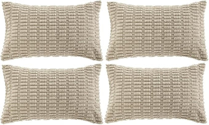 Fancy Homi 4 Packs Decorative Throw Pillow Covers for Living Room Couch Bed, Modern Farmhouse Boho Home Décor Accent Cushion Case, 20" x 12", Taupe
