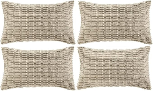 Fancy Homi 4 Packs Decorative Throw Pillow Covers for Living Room Couch Bed, Modern Farmhouse Boho Home Décor Accent Cushion Case, 20" x 12", Taupe