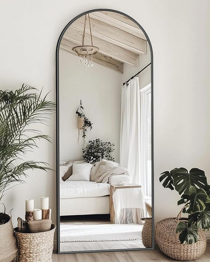 Suidia 58"x18" Arched Full Length Mirror with Stand, Full Body Mirror with Aluminum Frame, Freestanding/Leaning/Wall-Mounted, Floor Mirrors for Bedroom, Living Room, Entryway, Dressing Room, Black