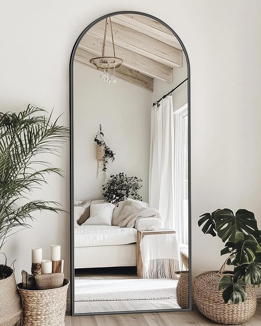 Suidia 58"x18" Arched Full Length Mirror with Stand, Full Body Mirror with Aluminum Frame, Freestanding/Leaning/Wall-Mounted, Floor Mirrors for Bedroom, Living Room, Entryway, Dressing Room, Black