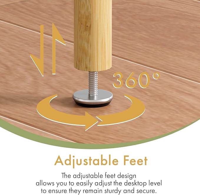2 Tier Bamboo End Table, Narrow Side Table with Adjustable Feet, Waterproof Small Bedside Table, Nightstand, Entryway Table for Living Room Bedroom Bathroom, No Tool Assembly, 66LBS Capacity