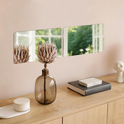 yuntop 2 Pack Self Adhesive Acrylic Mirror, 2MM Flexible Plastic Mirror, Shatterproof PS Frameless Wall Mirror for Bathroom Vanity and Entryway (16 x 12 inch)