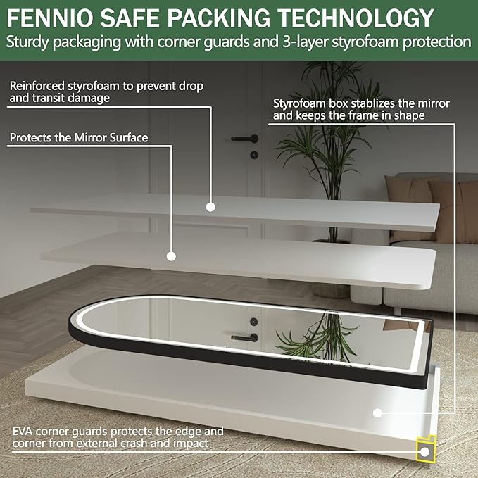 FENNIO Full Length Mirror with Lights, 70" x 32" LED Full Body Mirror, Free Standing Lighted Floor Mirror, Wall Mounted Hanging Mirror with Lights for Bedroom, Salon, Dimmable & 3 Color Lighting