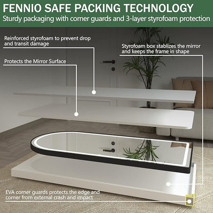 FENNIO Full Length Mirror with Lights, 70" x 32" LED Full Body Mirror, Free Standing Lighted Floor Mirror, Wall Mounted Hanging Mirror with Lights for Bedroom, Salon, Dimmable & 3 Color Lighting
