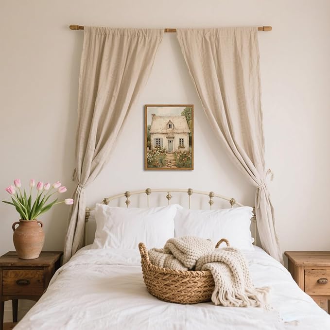 Vintage French Country Wall Art, Modern Farmhouse Wall Decor Painting, Rustic Cottage House Poster Canvas Prints Countryside Landscape Artwork for Bedroom Living Room 12x16 inch Wood Framed
