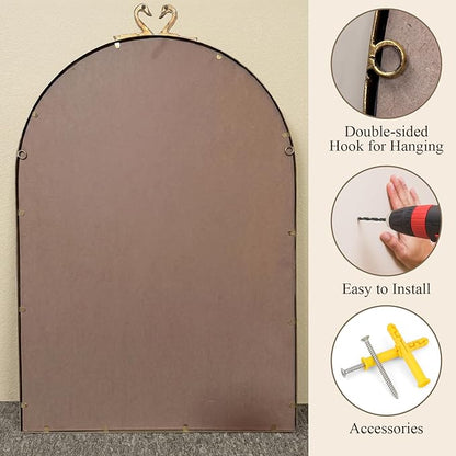 Gold Baroque Vintage Mirror for Vanity 24x35.5Inch Gold Antique with Ornate Frame, Arched Vintage Wall for Bathroom, Living Room, Fireplace, Entryway (Golden (Arched 5), 36"L x 24"W（Vertical ）)