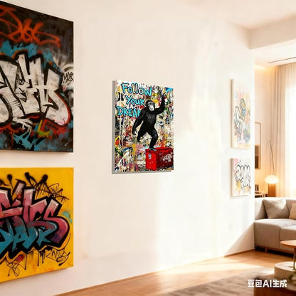 12x16 Graffiti Street Art Gorilla Canvas Wall Decor Urban Pop Funny Picture Monkey Framed Gallery Street Posters Teen Boys Bedroom Pictures Kids Room Prints Men Office Home Decoration