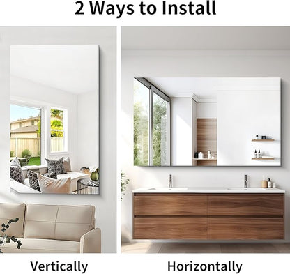CILIBER Frameless Mirror, 60x36 Mirrors for Wall, Large Bathroom Mirror for Over Sink, Rectangle Frameless Vanity Mirror with Polished Edge, 3mm Tempered Glass, Hangs Horizontally or Vertically