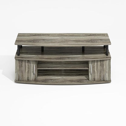 Furinno Jaya TV Stand, Entertainment Center, TV Console, for TV up to 55 Inch, with 2 Doors and Cable Management Holes, for Living Room, Bedroom, Grey Oak
