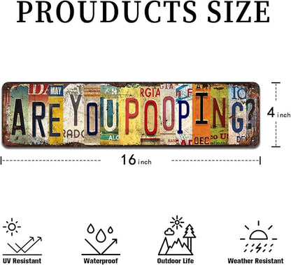 Are You Pooping - Humorous Metal Tin Sign - Rustic Bathroom Wall Art for Home, Cabin, Farmhouse Décor - 4x16 Inch
